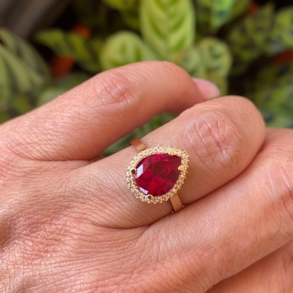 Solid 14K Gold 2.5ct Pear Ruby Engagement Ring